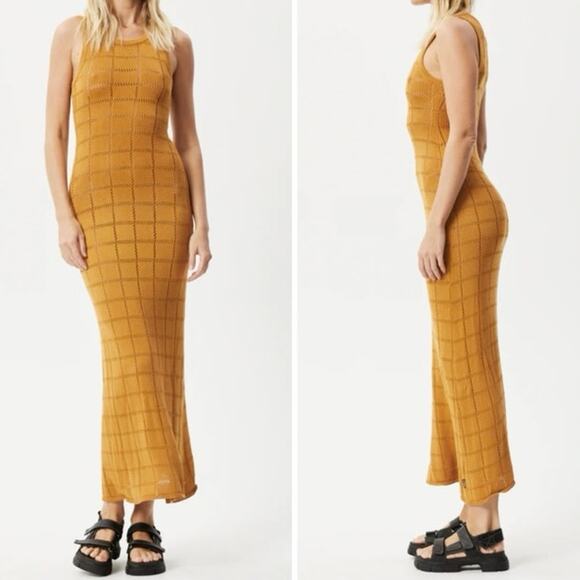 NWT Afends Femme Hemp Knit Maxi Dress In Mustard - Picture 1 of 6